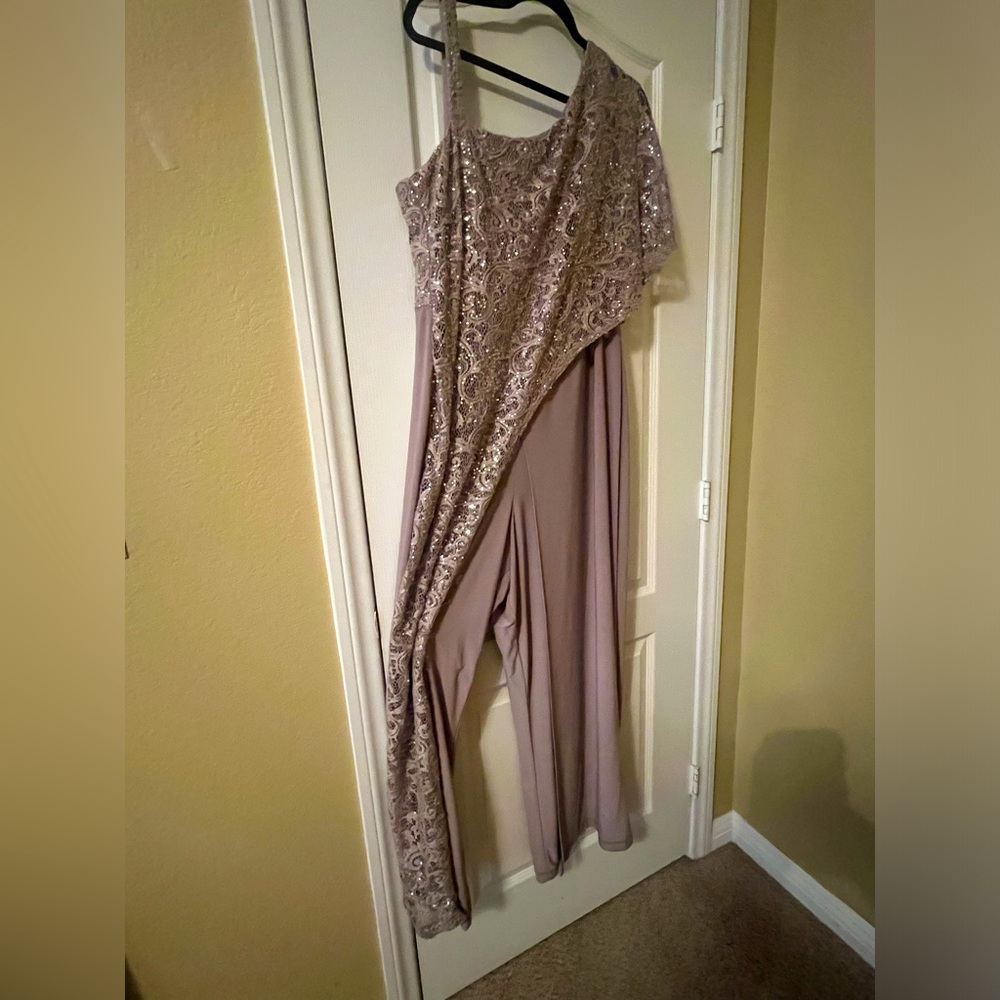 R & M Richards Mauve One-Shoulder Embellished Jumpsuit